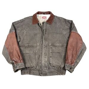 Vintage Australian Outback Jacket Men Medium Green Bomber Duck Canvas Leather